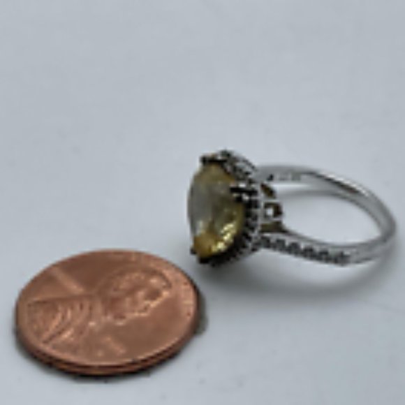 Women's Sterling Silver Plated Cubic Zirconia Heart Shape Yellow Gemstone Ring - Picture 5 of 7